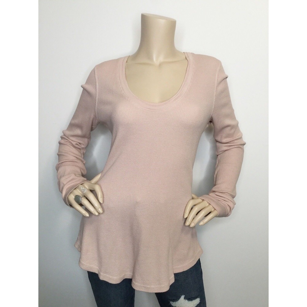 Splendid XL Pink Thermal Waffle Scoop Neck Long Sleeve Top Shirt Tunic